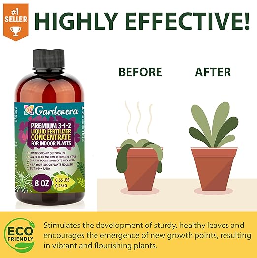 Gardenera Premium Liquid Spider Plant Fertilizer - 3-1-2 Concentrate for Indoor Plants and Flowers - 32oz