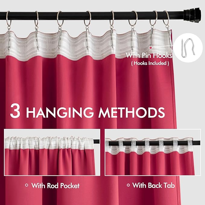 MIULEE Hot Pink Back Tab Blackout Curtains 120 Inch Long 2 Panels Set