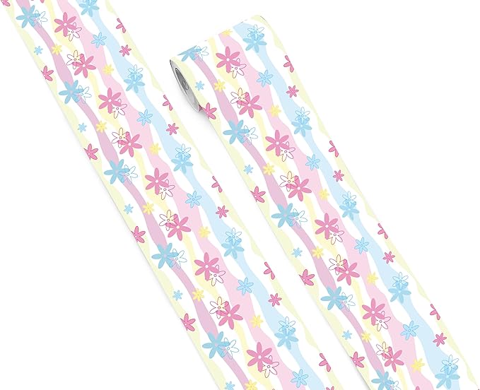 FLFK Mirror Border, Rainbow Flowers Peel and Stick Wallpaper Border Self