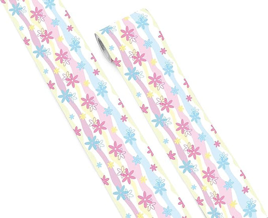FLFK Mirror Border, Rainbow Flowers Peel and Stick Wallpaper Border Self