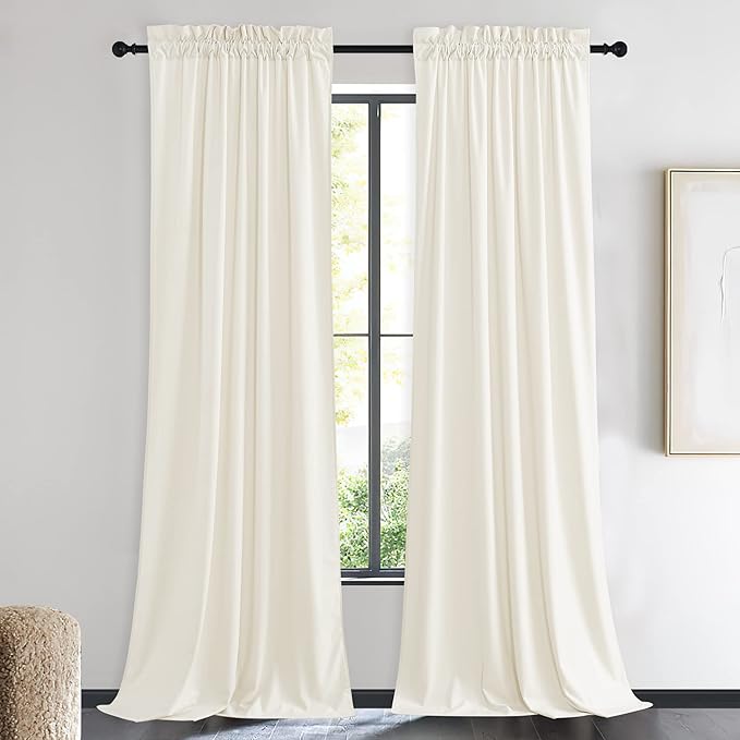 NICETOWN Ivory White Velvet Curtains 90" Length 42" Wide, Luxury and Thick
