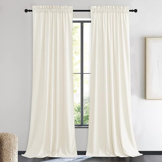 NICETOWN Ivory White Velvet Curtains 90" Length 42" Wide, Luxury and Thick