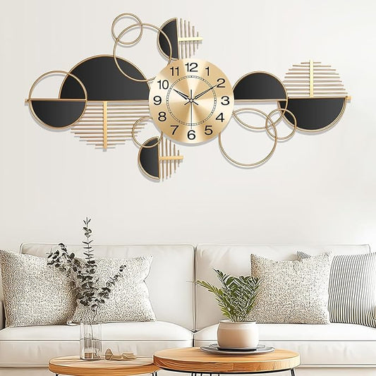 Large Wall Clock, Modern Silent Non-Ticking Metal Wall Art Wall Clocks Battery