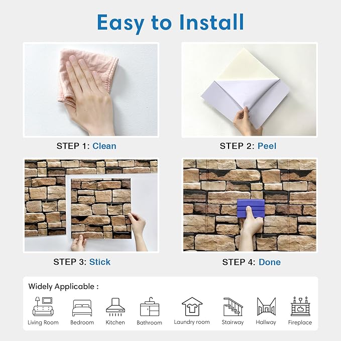COMSTICKC 3D Faux Stone Wall Panel Peel and Stick Wall Stickers, Not Real Stone