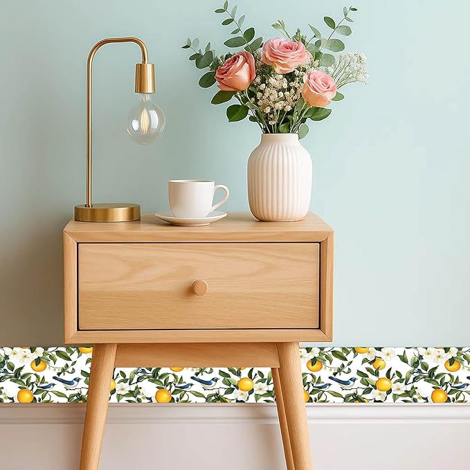 IVN Wallpaper Border Peel and Stick PVC Citrus Blossom and Bird Design 4x196