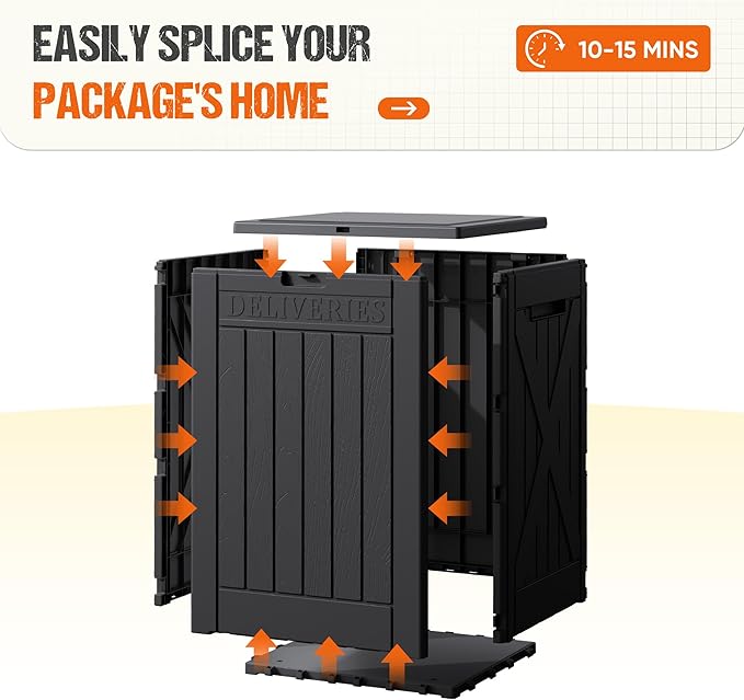 Flamaker 50 Gallon Deck Box, Package Delivery Box for Outside, Outdoor Package Drop Container for Gifts, Waterproof Plastic Storage Container with Lockable Secure for Porch (Black)