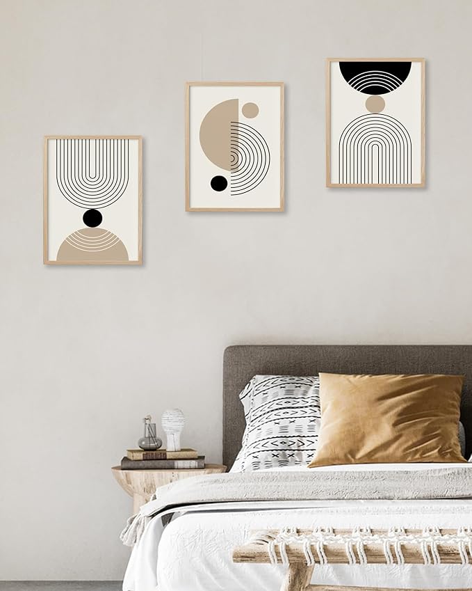 HesenDot Unframed Abstract Geometric Line Wall Art Set of 3, 12x16in Boho Mid