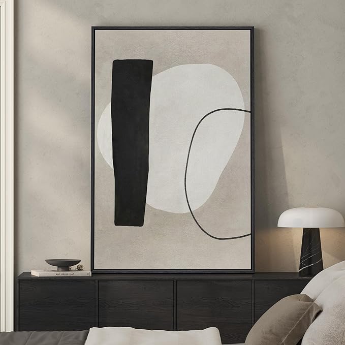 Framed Modern Black and White Neutral Abstract Wall Art, Minimalist Abstract