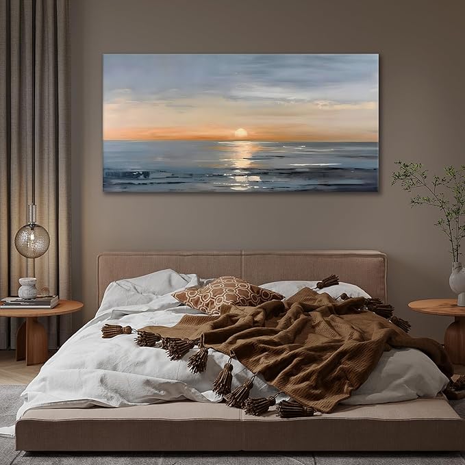 JLXART Wall Art Scenery Landscape Canvas Painting Sunrise Framed Artwork for Bedroom Office Home Decoration Art 30"x58"