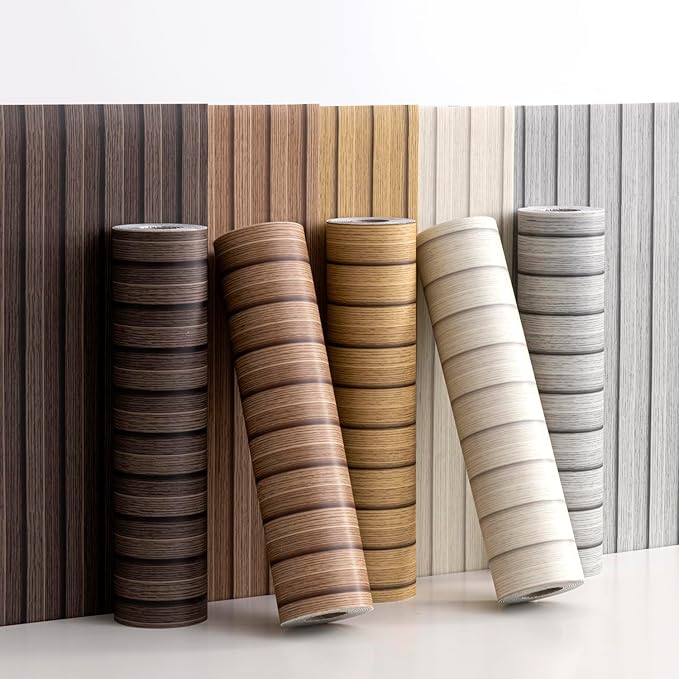 Haimin Wood Grain Slat Wall Panels Peel and Stick Faux Wood Thick Wallpaper