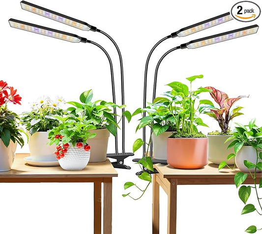Aumtrly Grow Light Clip on 2 Pack, 228 LED Full Spectrum Plant Lights for Indoor Growing, 2 Head Black Arm Grow Lamp with Gooseneck, 6/12/16H Timer, 5 Dimming, 3 Light Mode