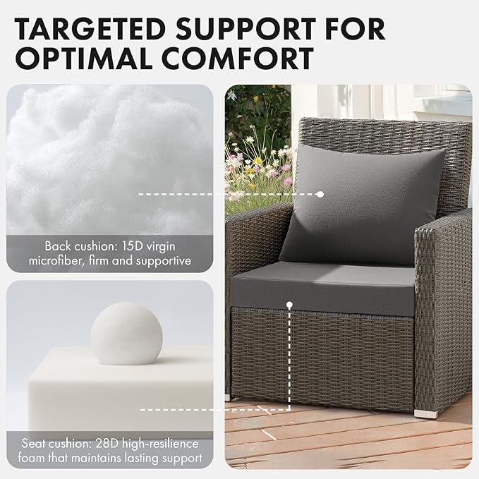 MIULEE Dark Grey Outdoor Chair Cushion 22x22 Inch for Patio Furniture Linen Textured Waterproof & 3 Year Color Fastness Seat and Back Couch Cushion with Ties No Slip Design