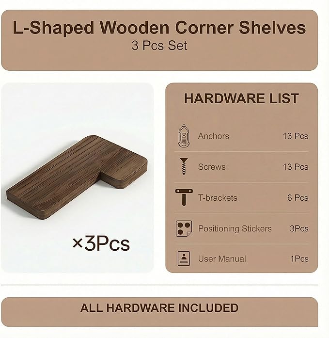 16 Inch Solid Wood Floating Corner Shelves 3 Pack