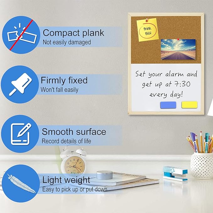 OWLKELA Dry Erase Cork Board 16.5"x12.6", Notice Pin Board, Memo Board