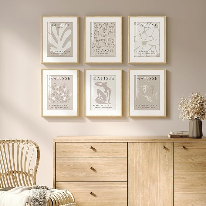 Framed Neutral Abstract Wall Art, 6 Piece Modern Matisse Prints Artwork