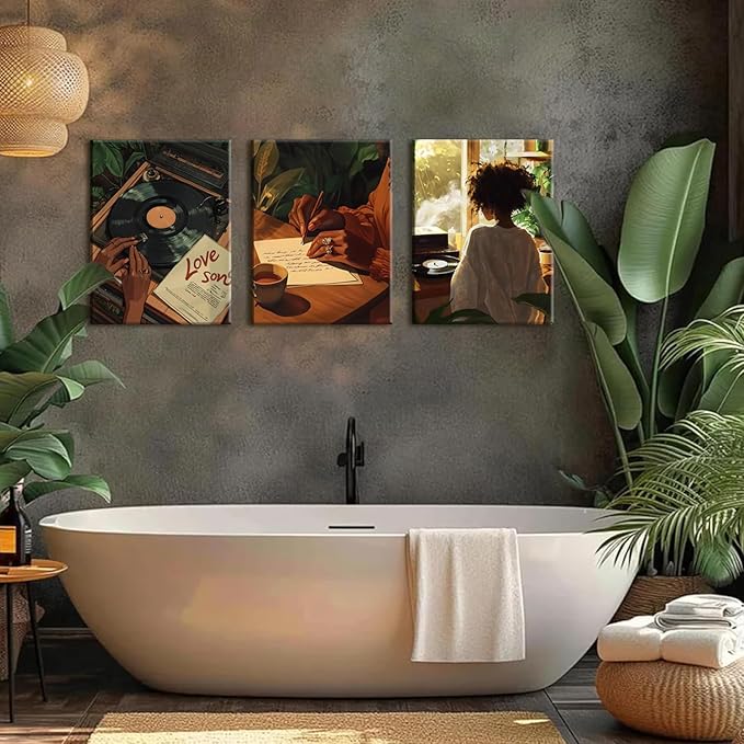 Black Woman Wall Art Set of 3 Fashion Black Girl Wall Decor, Trendy African