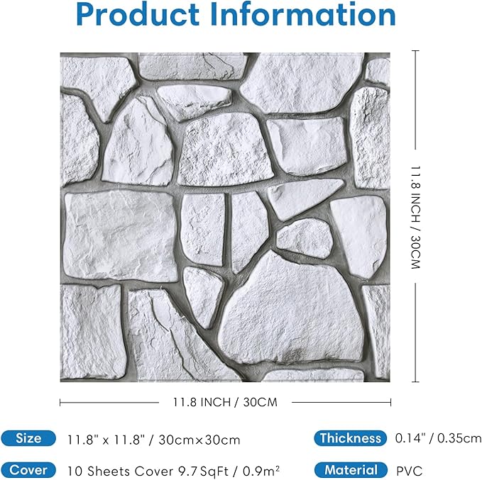 COMSTICKC 3D Faux Gray Stone Wall Sticker Peel and Stick Wall Panels,