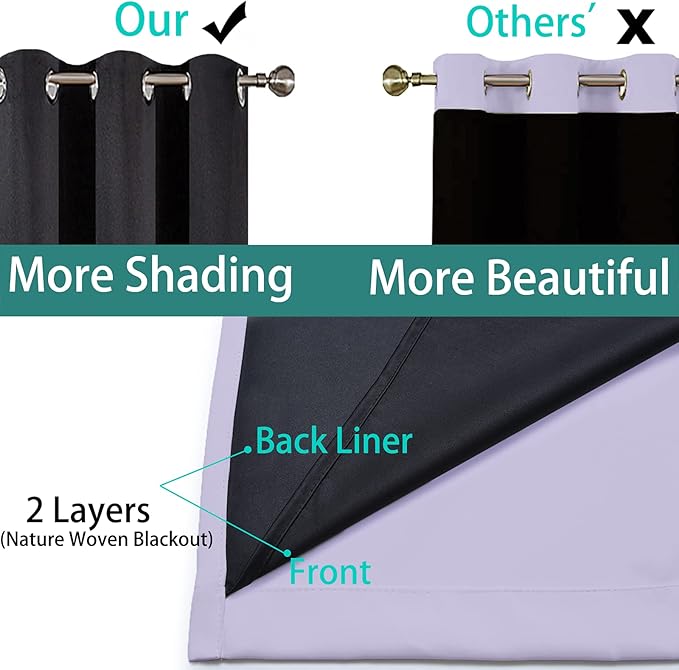 Yakamok 100% Blackout Lined Panels, Thermal Insulated Blackout Curtains