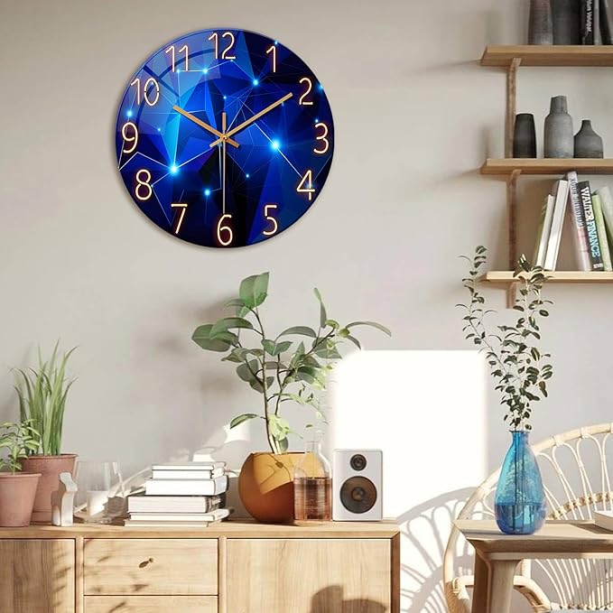 Blue Wall Clock for Living Room Decor Kitchen Wall Clocks Battery Operated 12