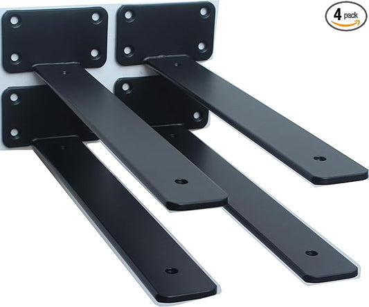 4 Pack - 11 inch Black Hidden L Shelf Bracket Iron Floating Shelf Brackets