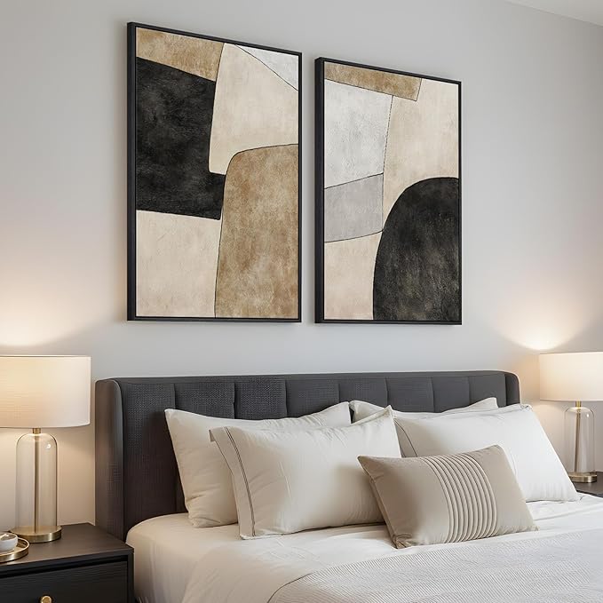 Framed Beige Black Abstract Wall Art