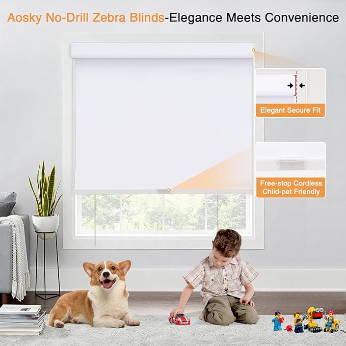 AOSKY No Drill Cordless Blackout Roller Shades