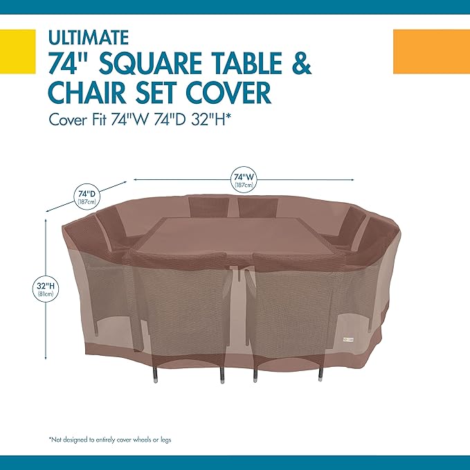 DUCKCOVERS Ultimate Waterproof 76 Inch Square Patio Table with Chairs Cover, Outdoor Table Cover