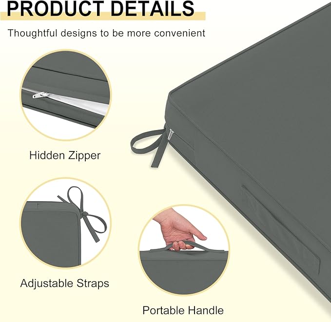 downluxe Outdoor Chair Cushions 24x24 with Removable Cover, Waterproof Patio Furniture Cushions, Deep Seat Cushions for Outdoor Furniture with Backrest for Sofa, Couch and Patio Chairs, Dark Grey