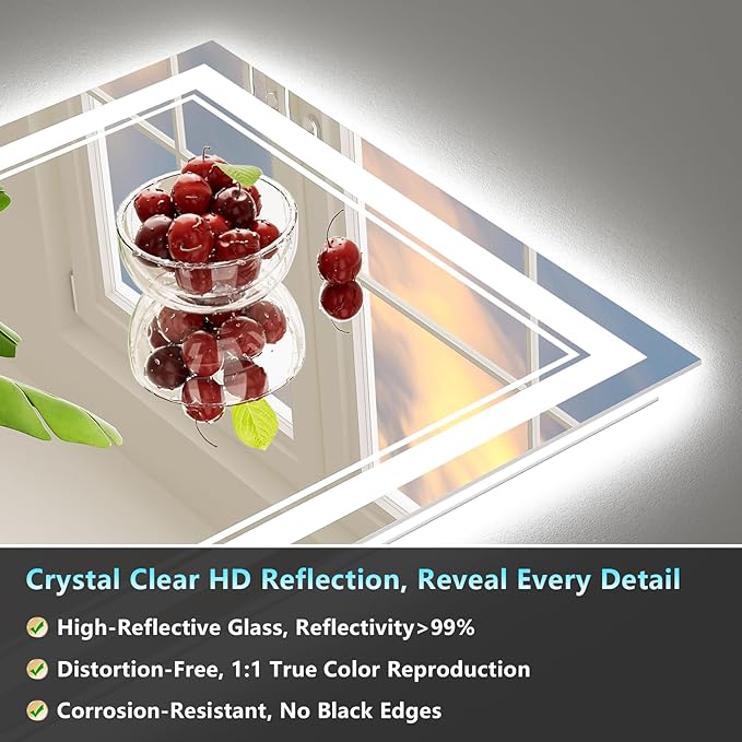 60x28 LED Bathroom Mirror with Lights, Backlit and Front Lit Anti-Fog Lighted