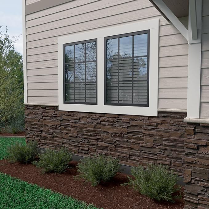EverStone Cascade Faux Stone Panel, 48 5/8"W x 24 3/4"H x 1 1/4"D, Dark Tobacco