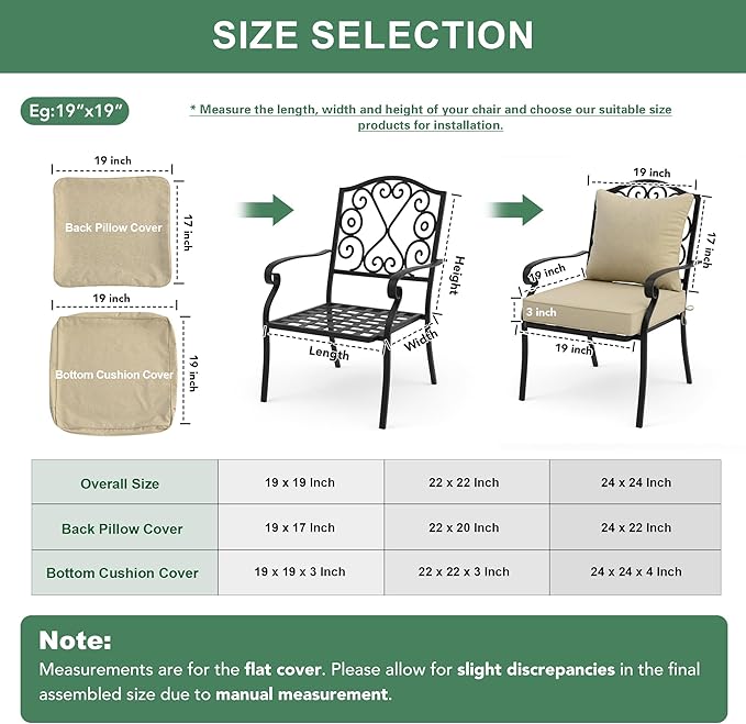Summsun Outdoor Chair Cushions 19 x 19 Inch, Faux Linen Patio Furniture Cushions, Water Resistant Backrest and Seat Cushion Set with Ties, Removable Cover, Non-Slip Bottom, Nature