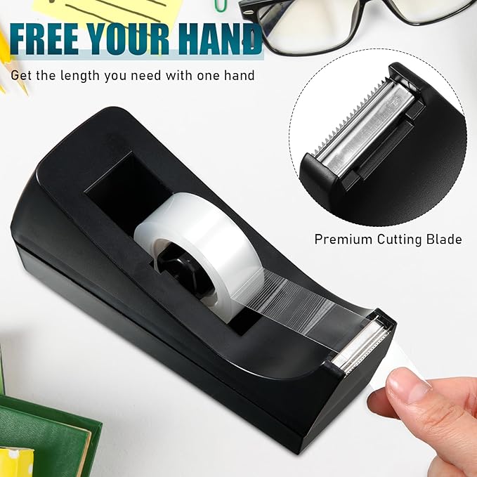 Thenshop 30 Pcs Desk Staplers Tape Dispensers Sets Black Staplers for Desktop Office with Standard Staples Black Holder with White Tape for Office School