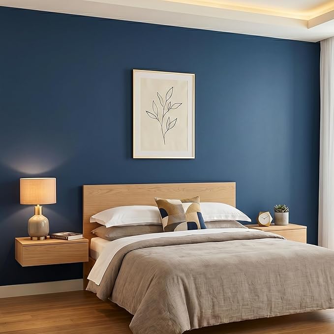 FUKU MON 24"x394" Navy Blue Peel and Stick Wallpaper Matte Blue Contact Paper