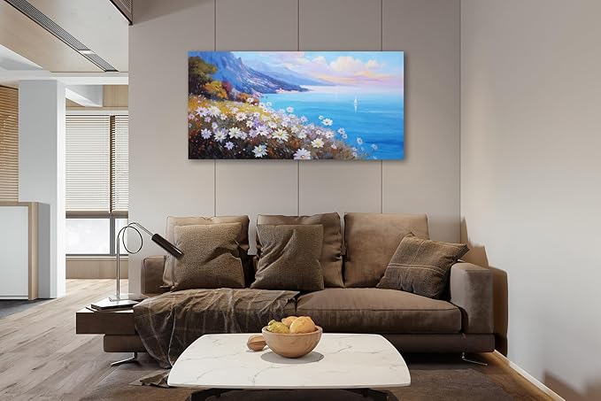 Anolyfi Coastal Landscape Wall Art Nature Flower Mountain Canvas Painting Blue