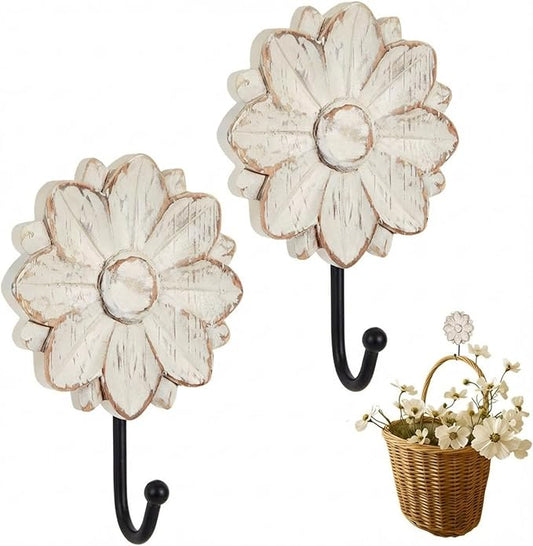 Weysat 2 Pcs Vintage Hooks for Wall Wood Farmhouse Towel Hooks Shabby Chic Wall