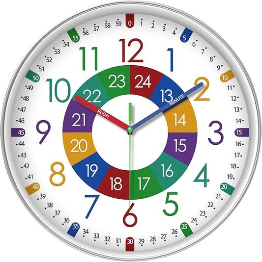 XFM Learning Clock for Kids Silent Non Ticking Battery Operated Colorful