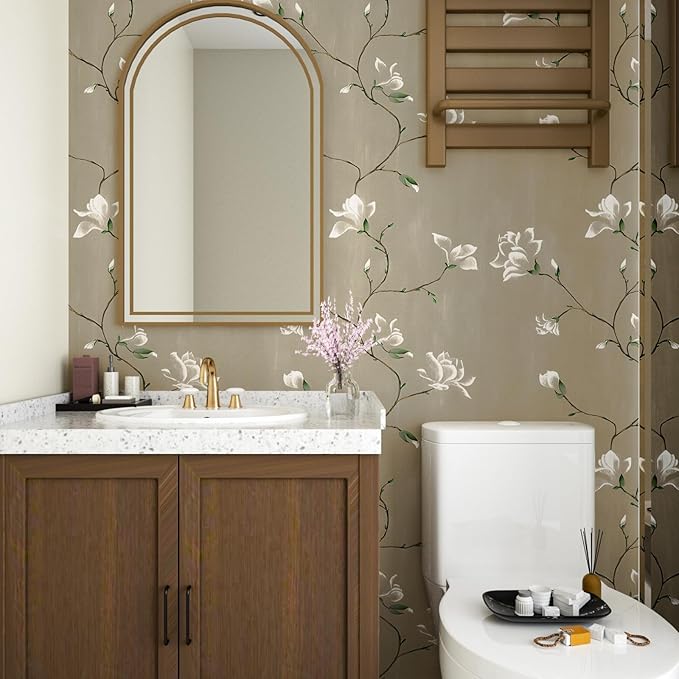 Laatse Floral Wallpaper Peel and Stick 17.5" x 118" Khaki Floral Contact Paper