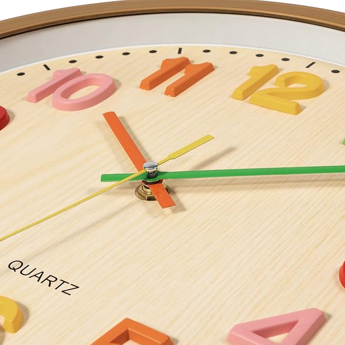 Foxtop Silent Kids Wall Clock Non-Ticking Battery Operated Colorful Childrens