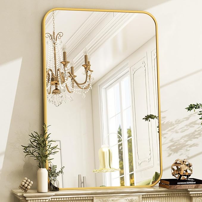 Easly 26 x 38 Inch Bathroom Mirror, Rounded Rectangular Vanity Mirror