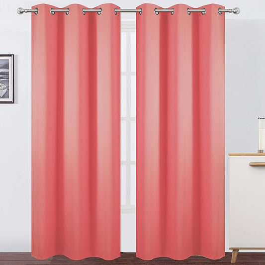 LEMOMO Blackout Curtains 42 x 84 inch/Coral Curtains Set of 2 Panels/Thermal