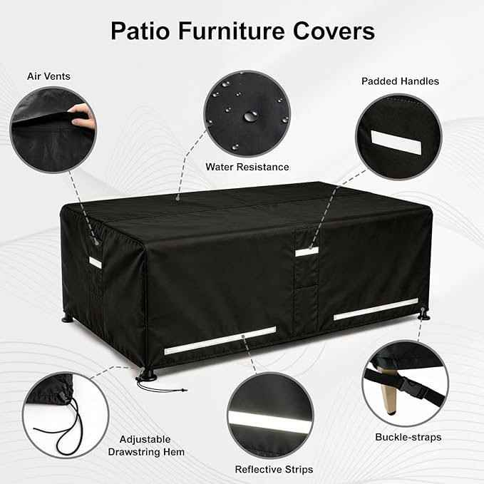 Rectangular Outdoor Furniture Covers Waterproof, 108.5" x 82.5" x 28" Heavy Duty Patio Furniture Covers, 100% Waterproof Outdoor Couch Covers, Lawn Patio Sofa Cover with Reflective Strip and Air Vent