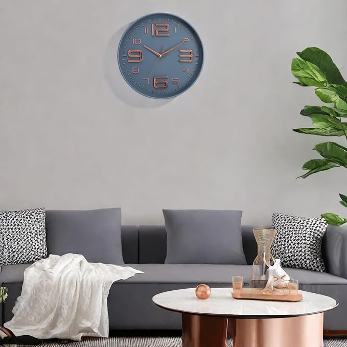 12 inch Silent and Non tick Battery Powered Quartz Round Wall Clock, Suitable