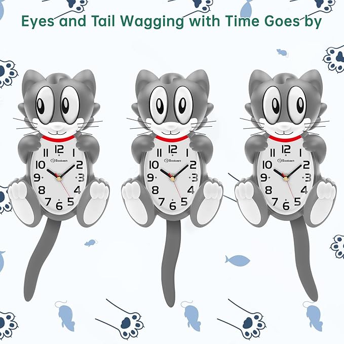 Soobest 18 Inch Large 3D Cat Wall Clock Battery Operated