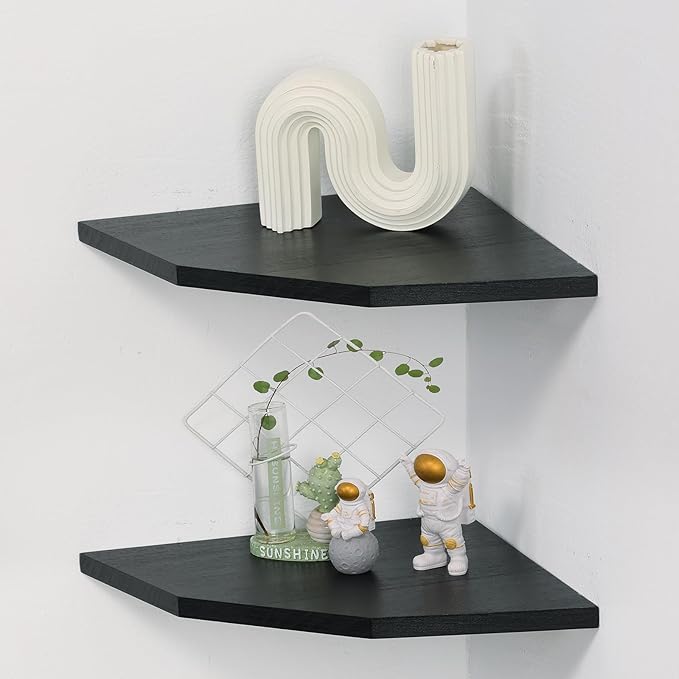 Corner Wall Shelves Set of 2, Rustic Wood Corner Floating Shelves