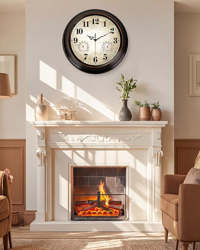 Vintage Wall Clock 16 Inch Quartz Silent Non-Ticking Analog Clock