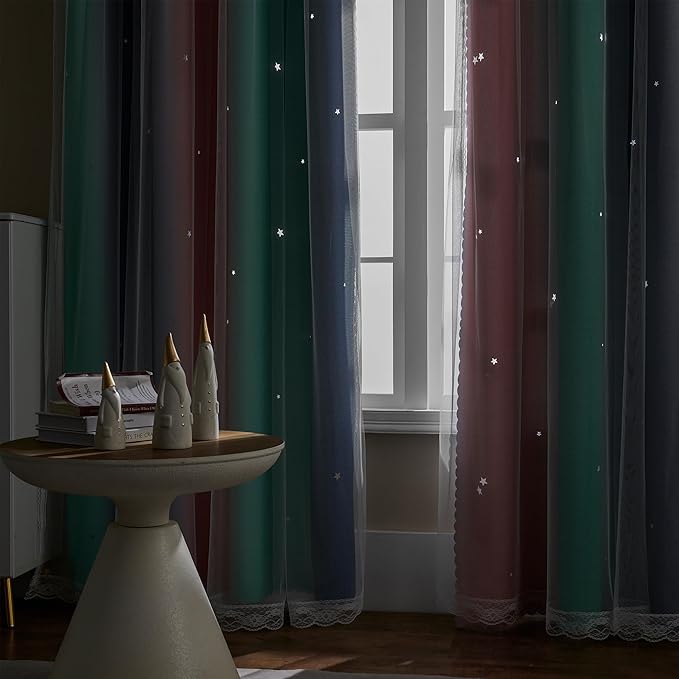 XiDi Curtains for Bedroom Decor, Rainbow Pinkgreen grey34/90