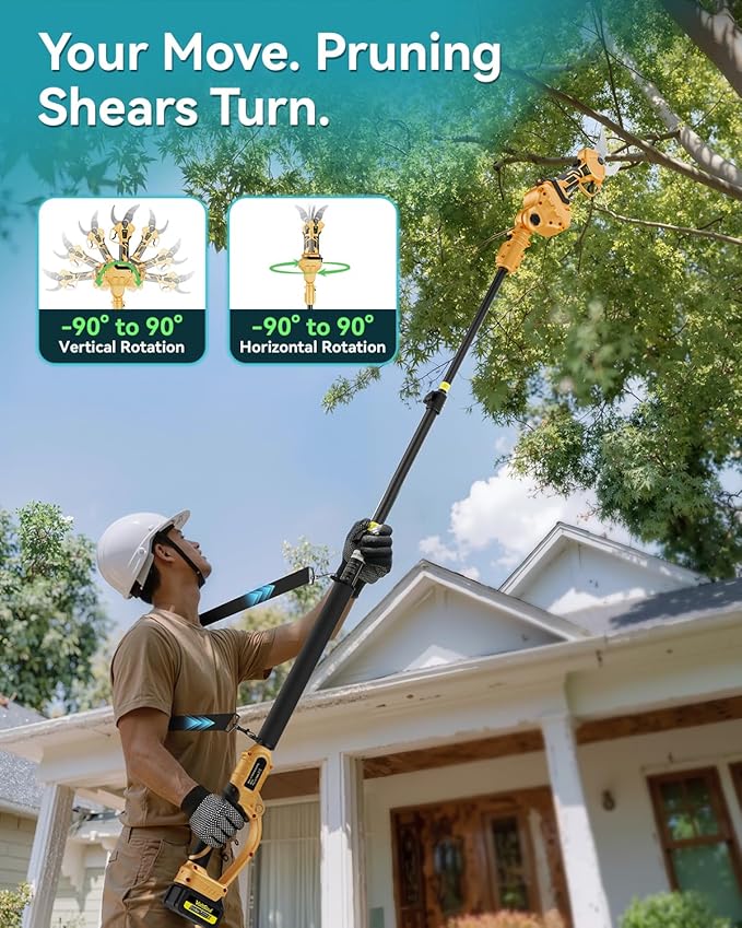 2-in-1 Electric Pruning Shears Cordless with Extension Pole:Electric Tree Pruner with 1.6 Inch Cutting Diameter,12.8Ft Reach,Dual 4.0Ah Battery powered pruner for High Branch Cutter&Tree Trimming