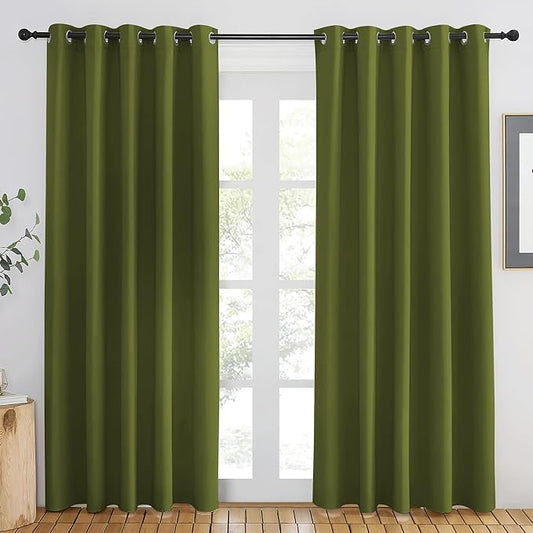 NICETOWN Olive Green Blackout Curtains 84 inch Length, Grommet Top Room
