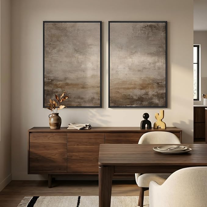 Large Framed Neutral Abstract Wall Art Set of 2
