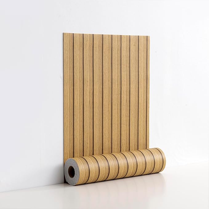 Peel and Stick PVC Slat Wall Panels, Wood Grain Self-Adhesive Soundproof